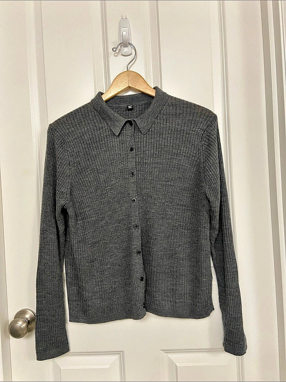 Uniqlo Washable Knit Ribbed Polo Sweater Gray XL